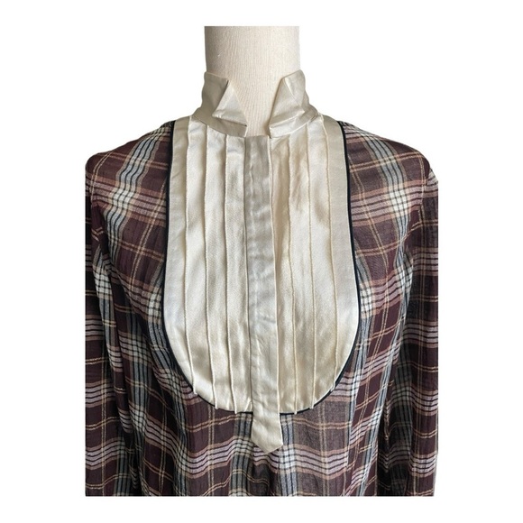 3.1 PHILLIP LIM-BROWN PLAID SEMI SHEER TOP OR MINI DRESS-SIZE 4 - Picture 2 of 11